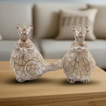 Resin Birds with Crown Figurines Set
