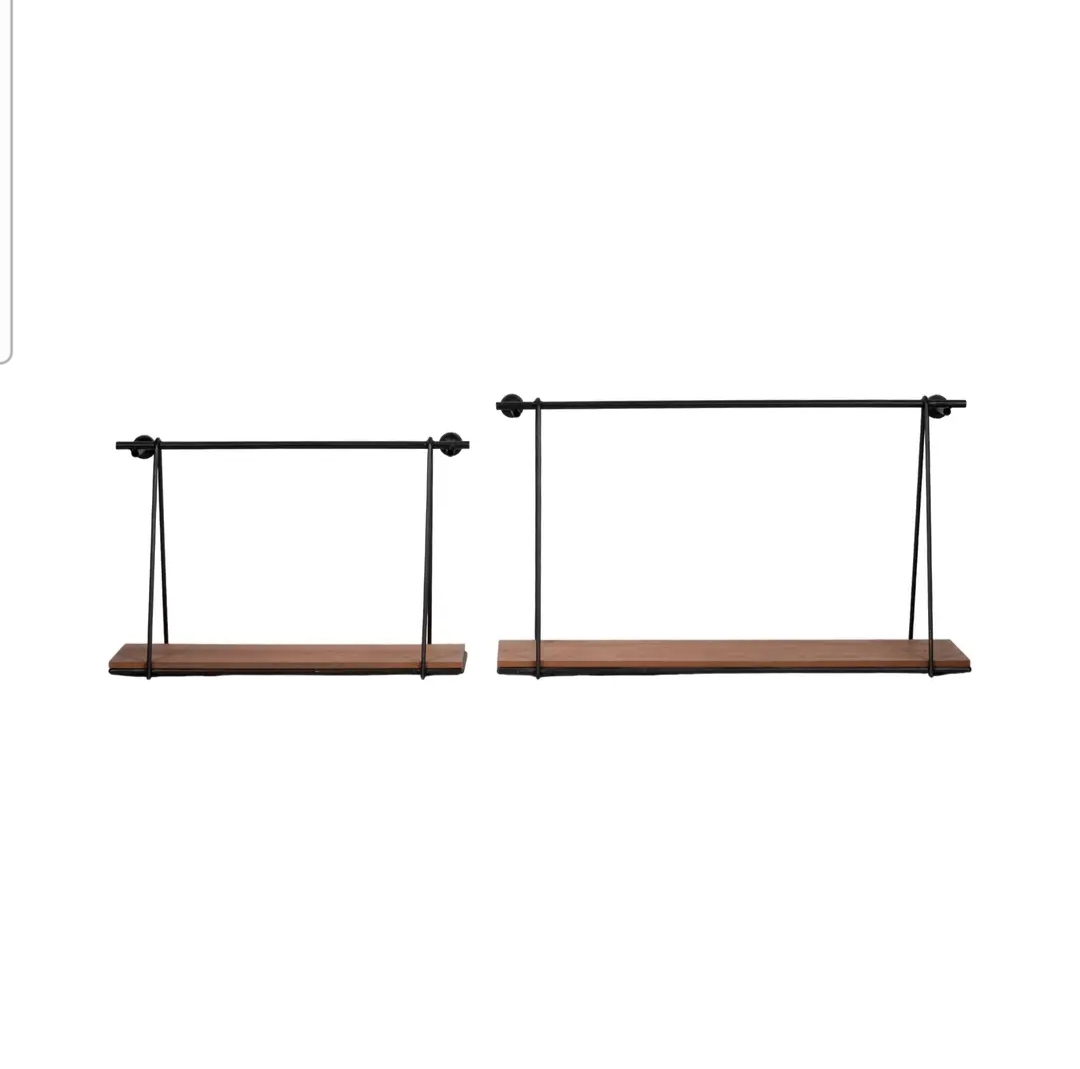 Wall Shelves Set of 2 - Black Wood Swing Like, 12/14 in.
