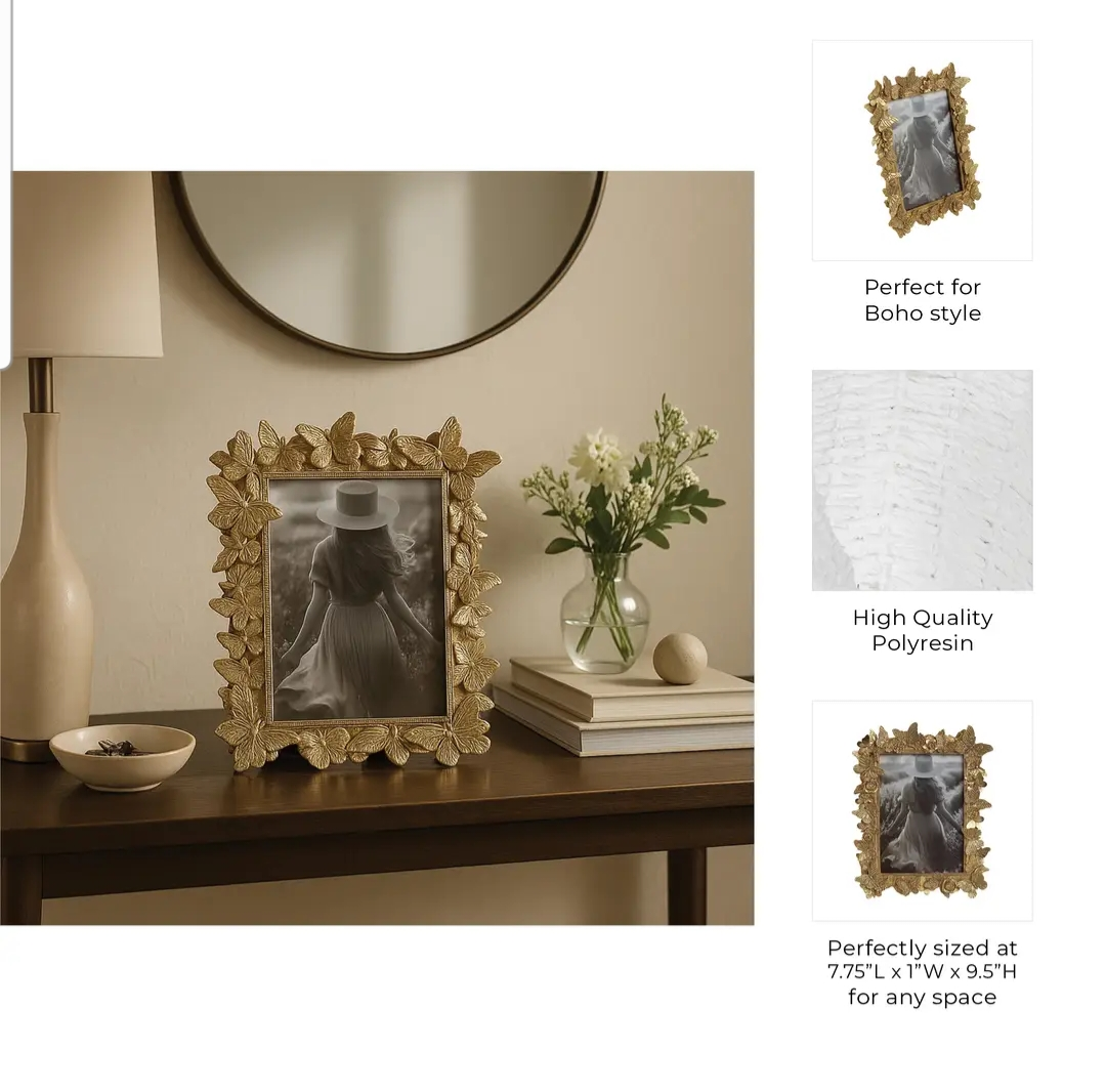 Photo Frame - Gold Polyresin Butterfly in Bloom - 5 x 7