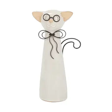 Ceramic Bow Cat with glasses figurine