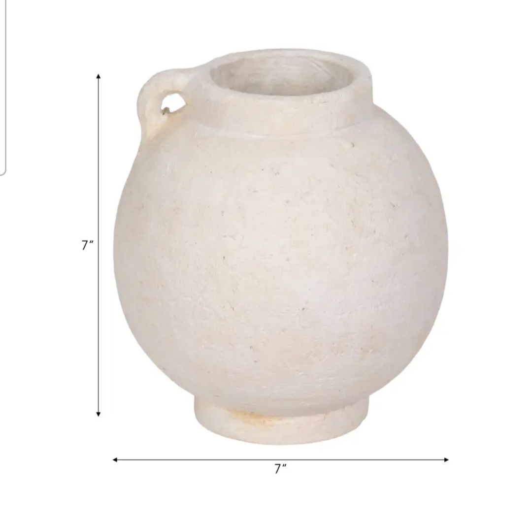 Ceramic Round Bulbous Handle Jug - White - 7in.
