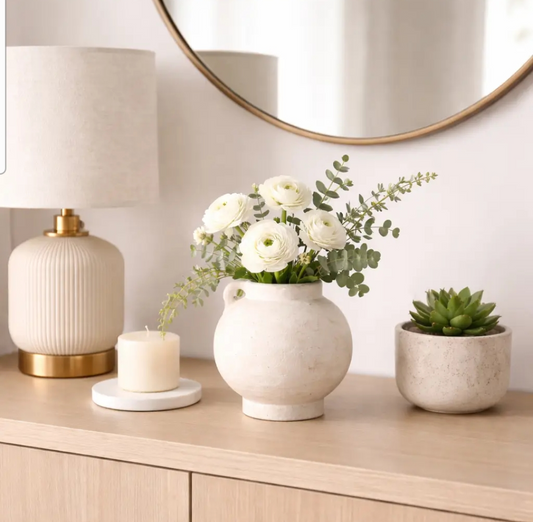 Ceramic Round Bulbous Handle Jug - White - 7in.