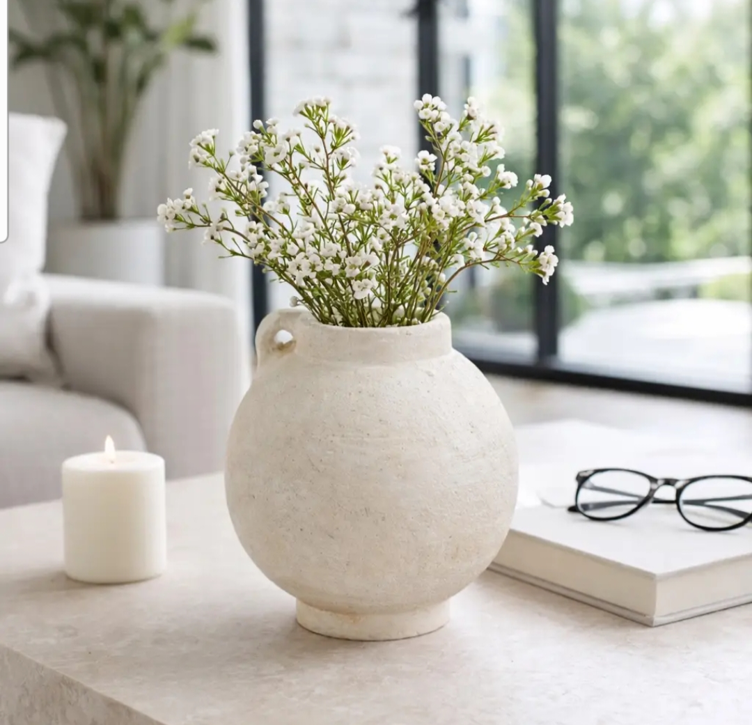 Ceramic Round Bulbous Handle Jug - White - 7in.