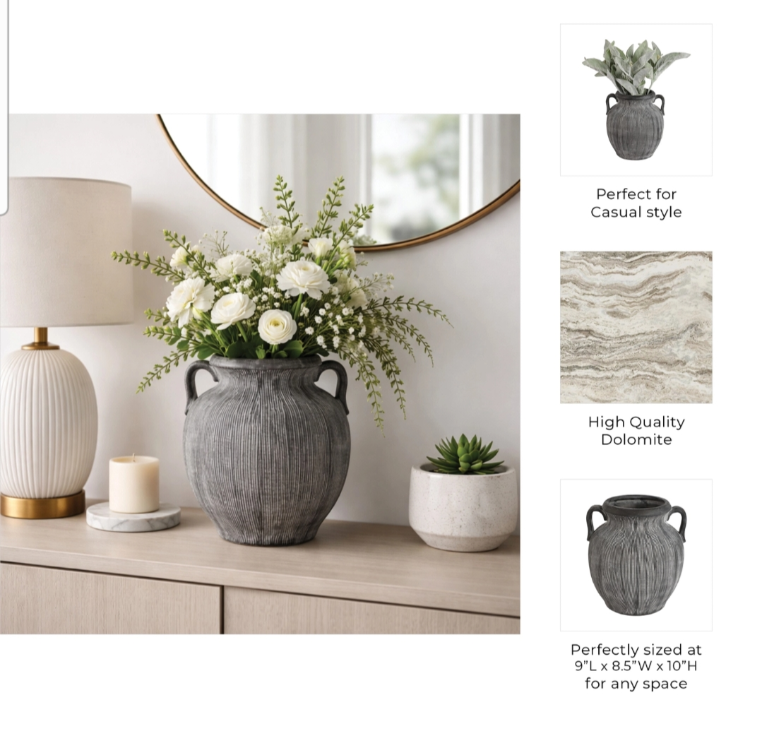 Ceramic Ribbed Texture Weathered Handle Vase - Black
