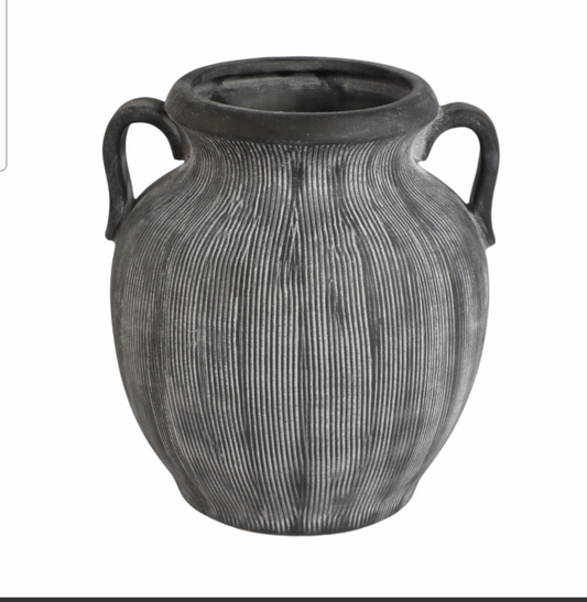Ceramic Ribbed Texture Weathered Handle Vase - Black