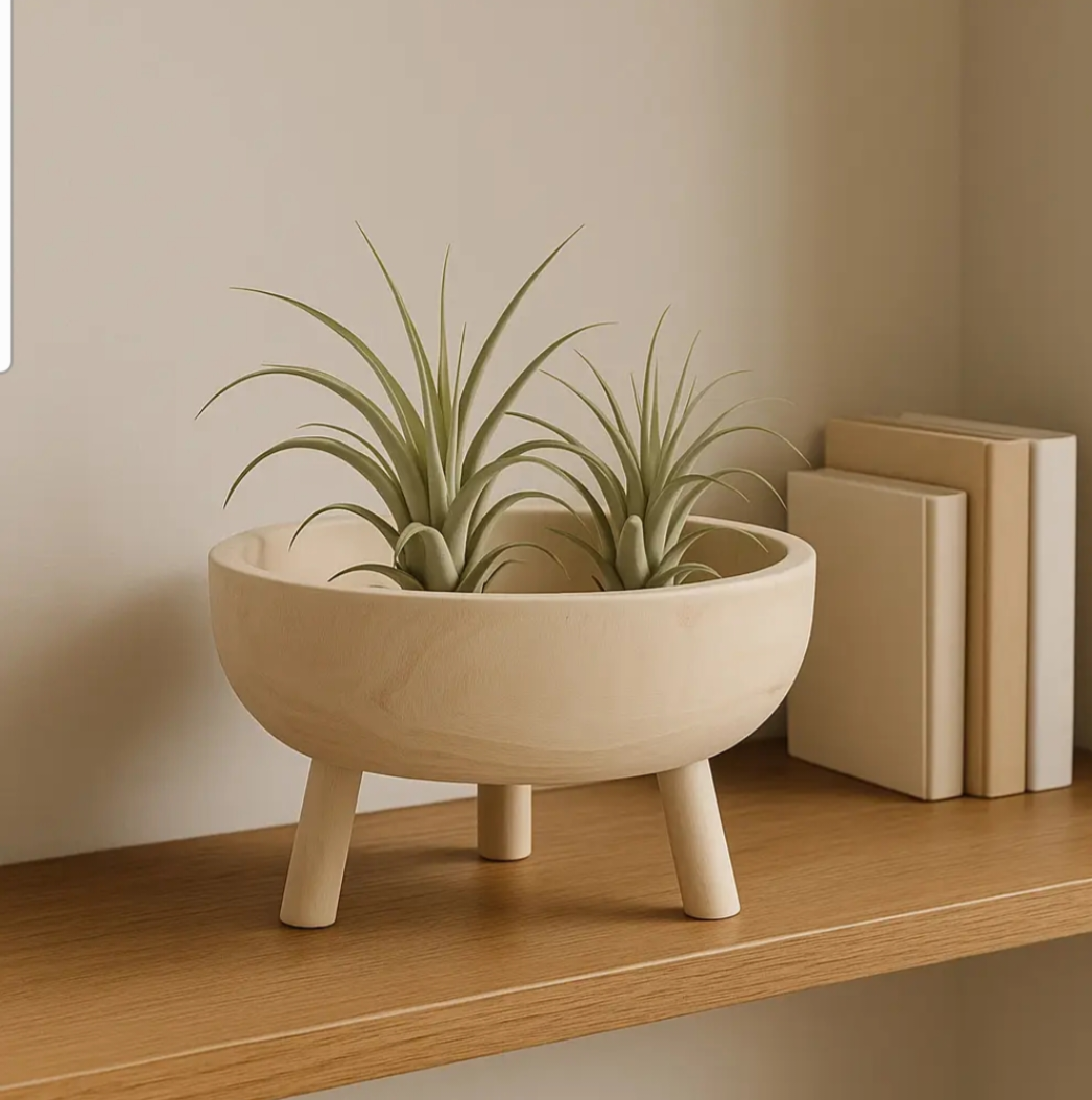 Decorative Bowl - White Wood Rustic with Tripod Legs, 11 in.