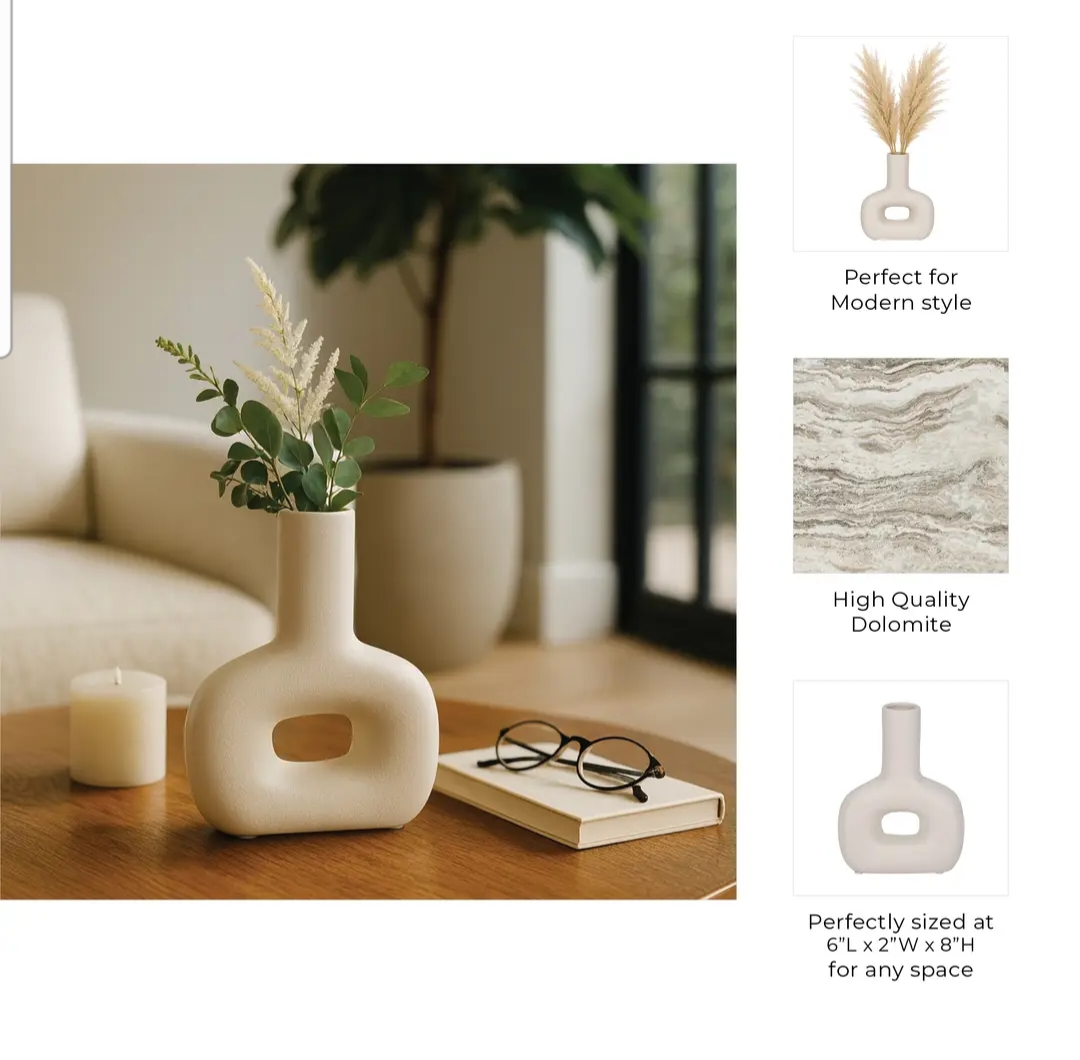Decorative Vase - Ivory Ceramic - 8in.