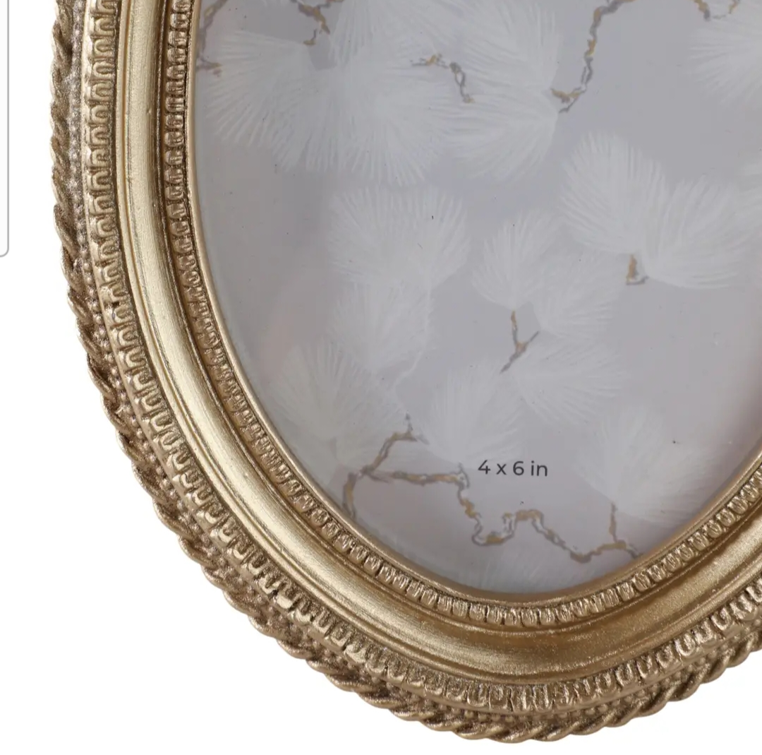 Oval Photo Frame - Gold Polyresin Coquette with Bow, 4 x 6 in