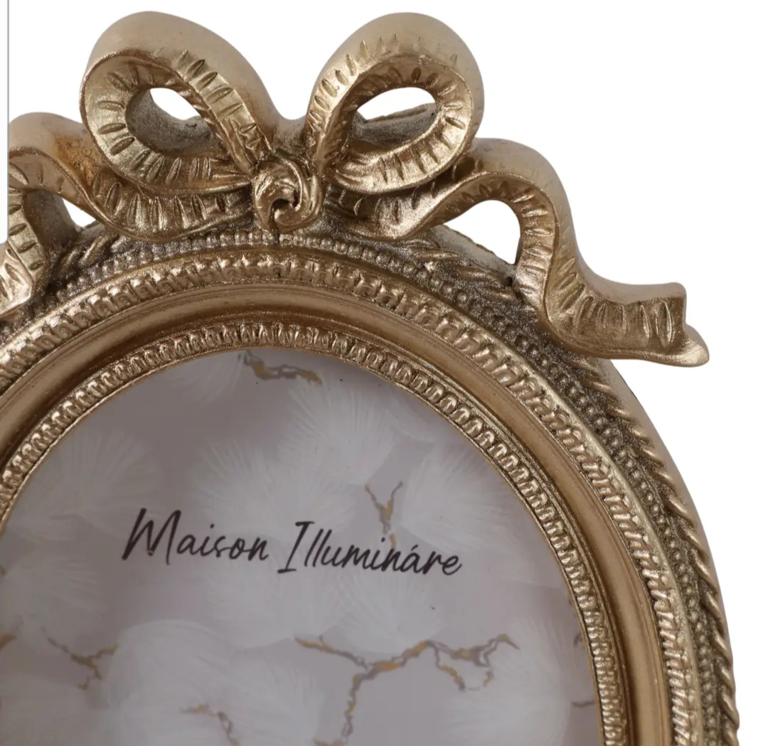 Oval Photo Frame - Gold Polyresin Coquette with Bow, 4 x 6 in