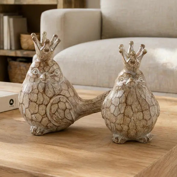 Resin Birds with Crown Figurines Set