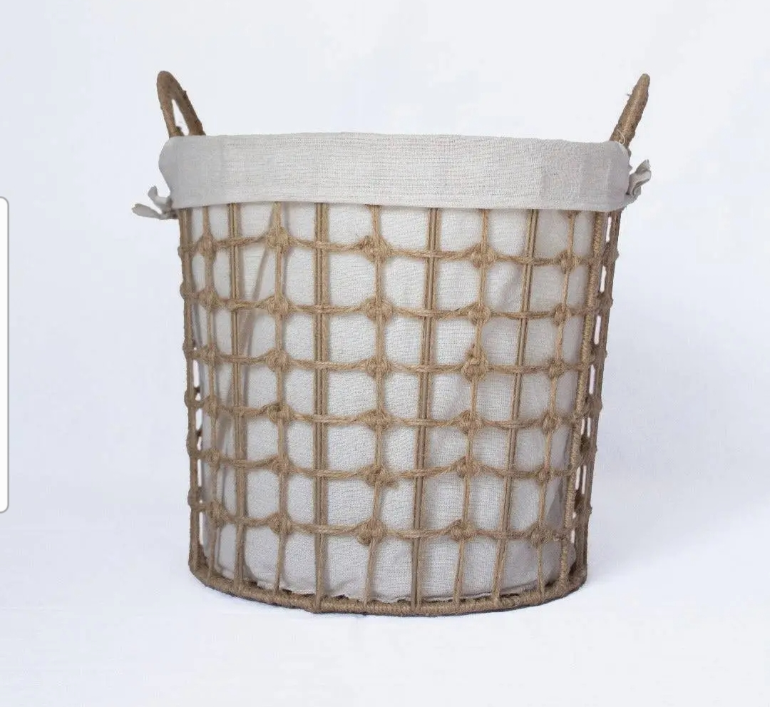 Round Hemp Tied Basket with Fabric Inner