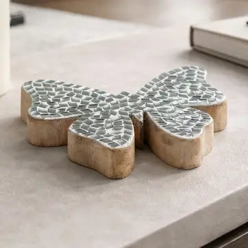 Wood Glass Mosaic Butterfly Figurine